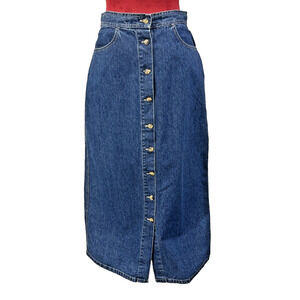 Vintage Gloria Vanderbilt Maxi Long Skirt Blue Denim Size 8 Button Front Cotton